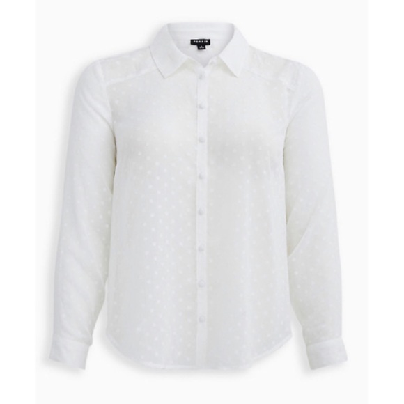 🆕Madison White Chiffon Dot Button Front Blouse - Picture 6 of 7